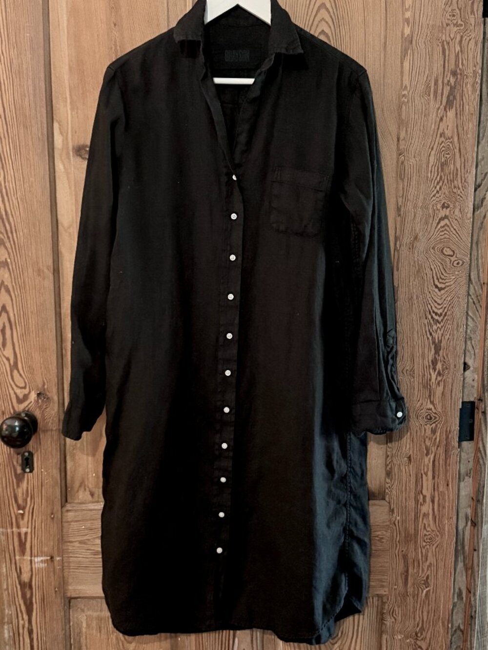 Grayson Frank & Eileen Black Linen Hero Midi Button Front Lagenlook Dress size 3 - Picture 3 of 7